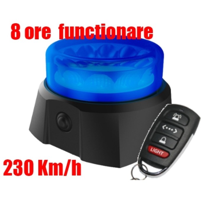 Girofar LED C12 MAG PRO cu acumulator si telecomanda - garantat pana la 230 Km/h